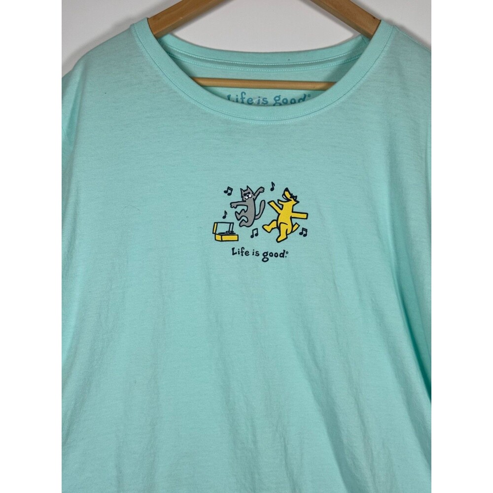 Life is Good Vintage T Shirt Womens‎ XXXL 3XL Aqua Blue Dancing Dogs Music Tee - Picture 3 of 12